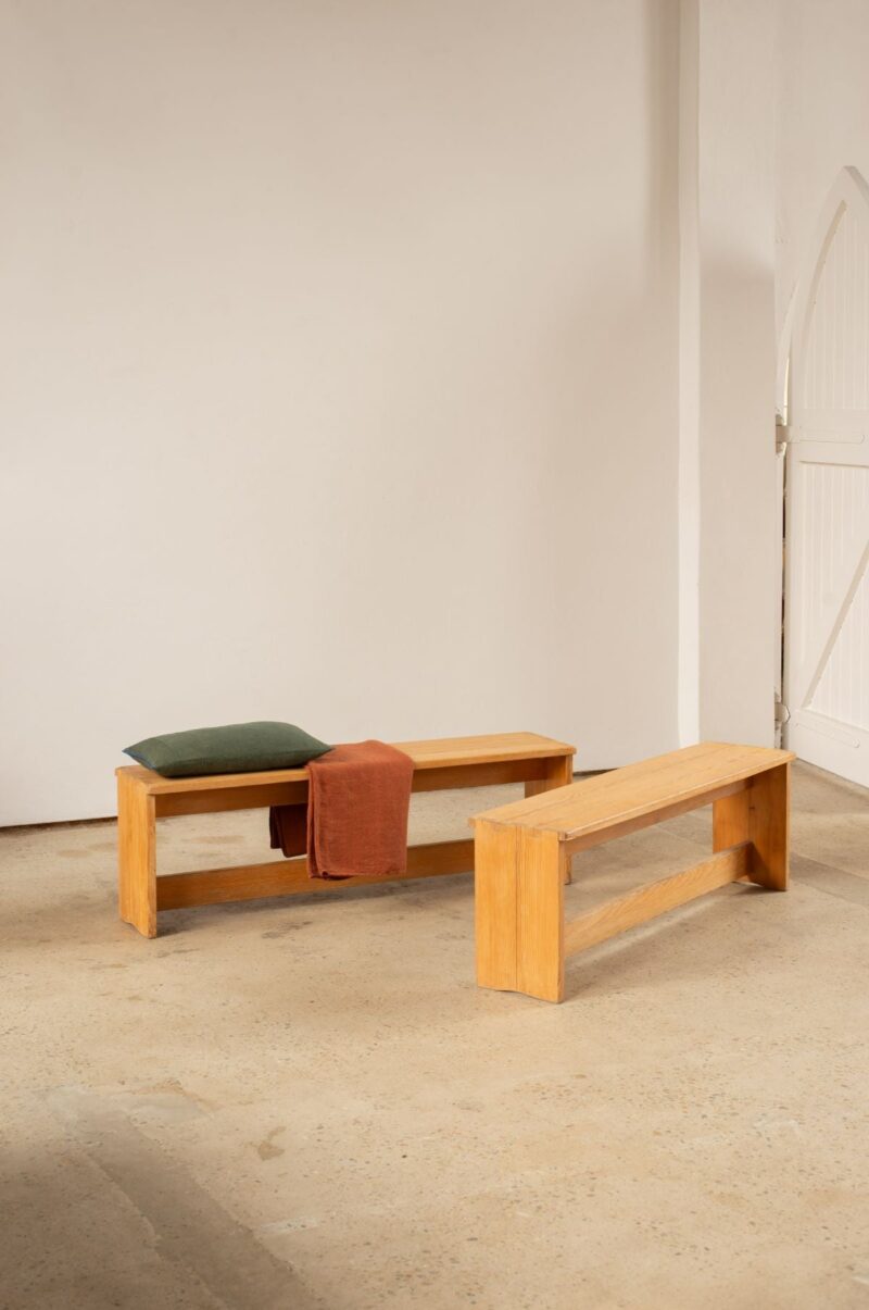 Liloh Vintage Three-Plank Pine Benches with Box Joints – c.1960