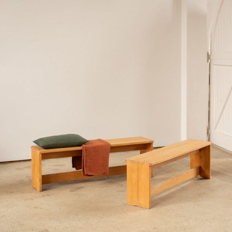 Liloh Vintage Three-Plank Pine Benches with Box Joints – c.1960